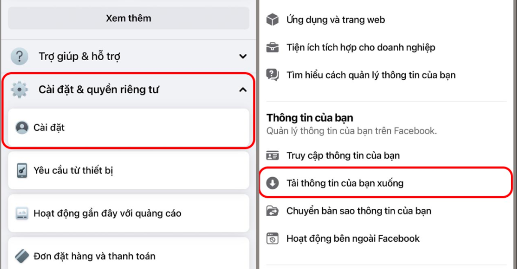 Tải thông tin trên Facebook của bạn xuống