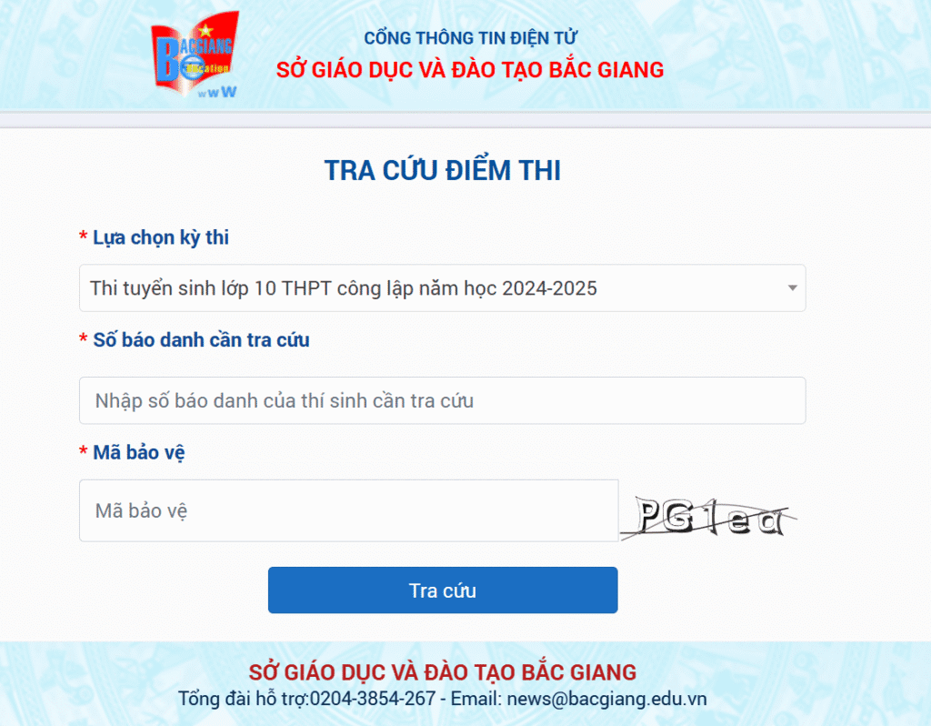 Tra cứu điểm thi vào lớp 10 khu vực Bắc Giang.