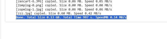 Done. Total Size 0.13 GB. Total Time 997 s. SpeedMB 0.14 MB/s
