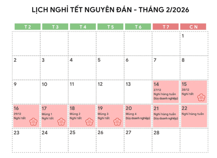 Lịch Nghỉ Tết Âm Lịch ( Tết Nguyên Đán ) năm 2026