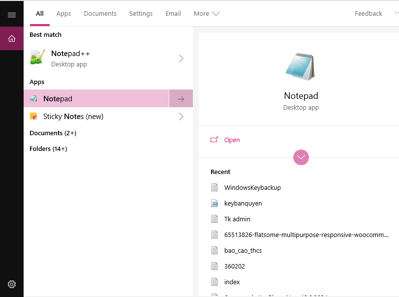 Mở trình soạn thảo Notepad trên Windows có sẵn