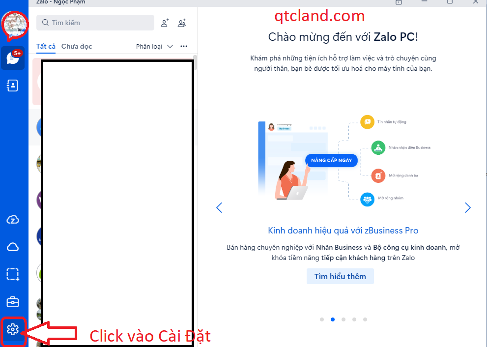 Vị trí Cài đặt trên Zalo PC