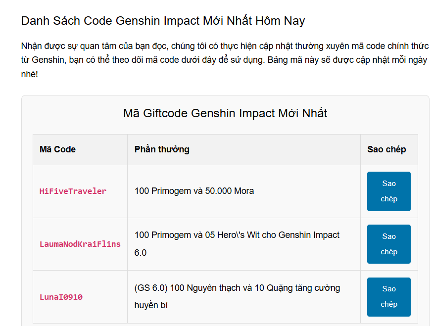 Code Genshin Impact trên Genshincode