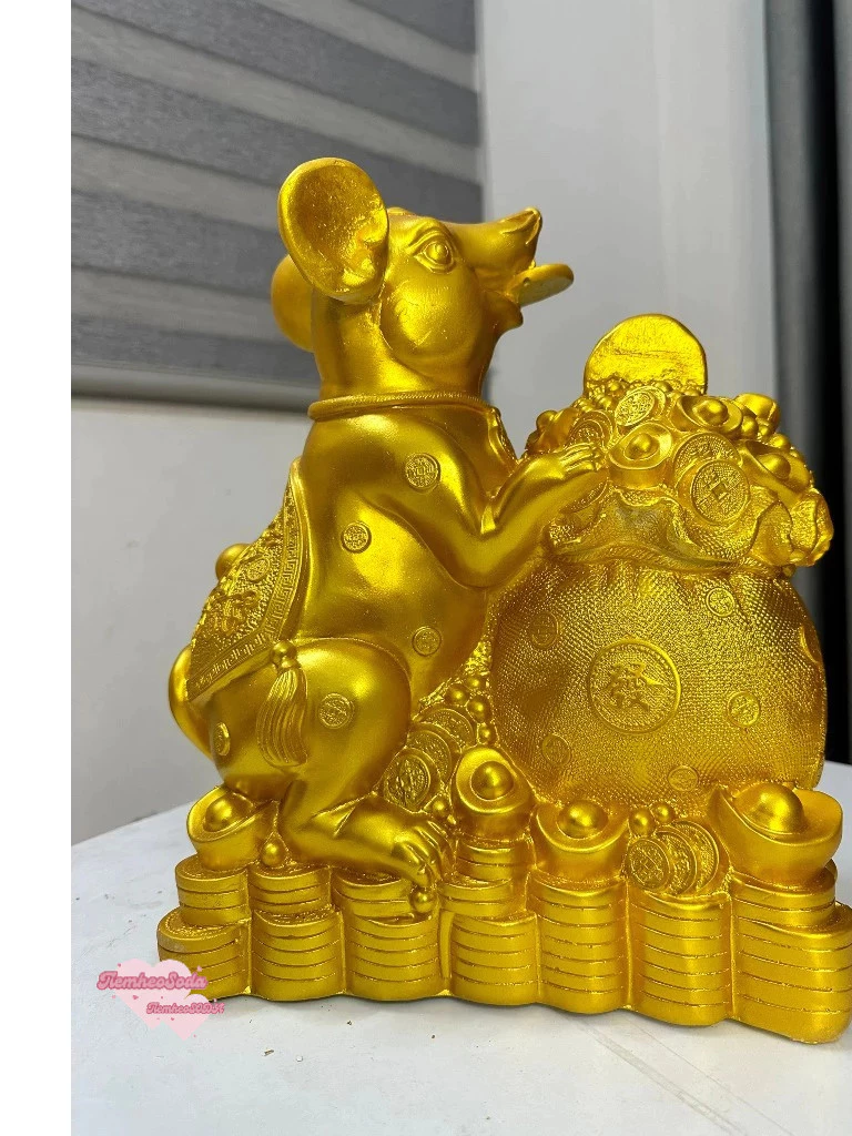 Tượng CHUỘT BỆ VÀNG(C45xD60xR25) linh vật phong thuỷ tượng con giáp cho người tuổi TÝ
