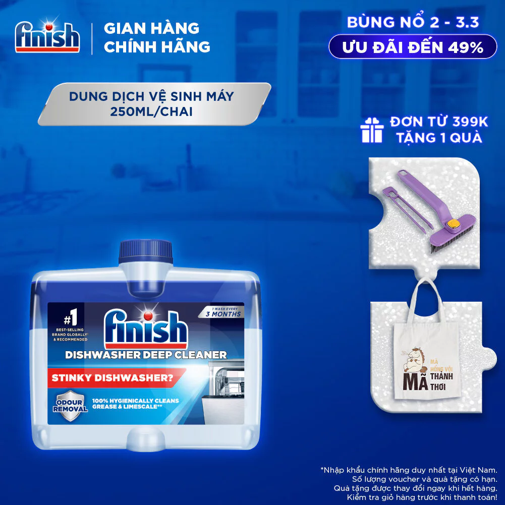 Dung Dịch Tẩy Rửa Máy Rửa Chén Bát Finish Dishwasher Deep Cleaner - chai 250ML