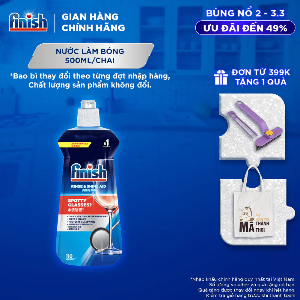 Nước Làm Bóng Chén Bát Finish Rinse & Shine Aid - chai 500ML